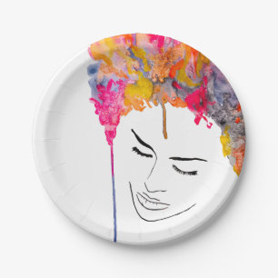 Funky bunt regenbogenfarbene Lady Art Pappteller
