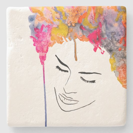 Funky bunt regenbogenfarbene Lady Art Steinuntersetzer (Vorderseite)