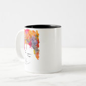 Funky bunt regenbogenfarbene Lady Art Zweifarbige Tasse (Vorderseite Links)