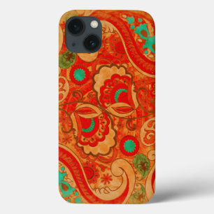 Funky Burnt Orange Red Turquoise Vintage Paisley Case-Mate iPhone Hülle