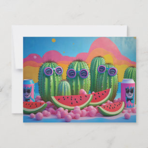 Funky Cacti mit Sonnenbrille, Wassermelone und Can Postkarte