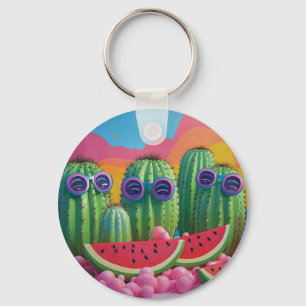Funky Cacti mit Sonnenbrille, Wassermelone und Can Schlüsselanhänger