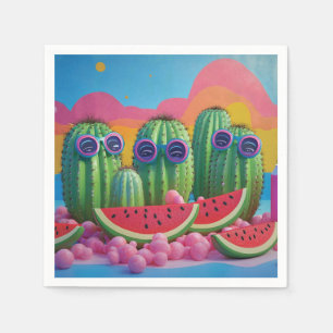 Funky Cacti mit Sonnenbrille, Wassermelone und Can Serviette