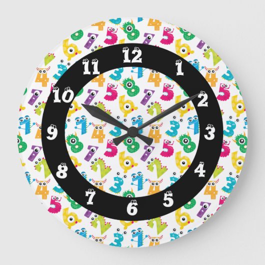 Funky Cartoon Monster Numbers Math School Pattern Große Wanduhr (Vorderseite)