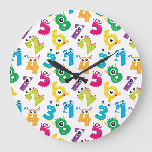Funky Cartoon Monster Numbers Math School Pattern Große Wanduhr (Vorderseite)