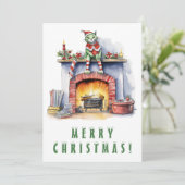 Funky Cat am Feuer Frohe Weihnachten (Stehend Vorderseite)