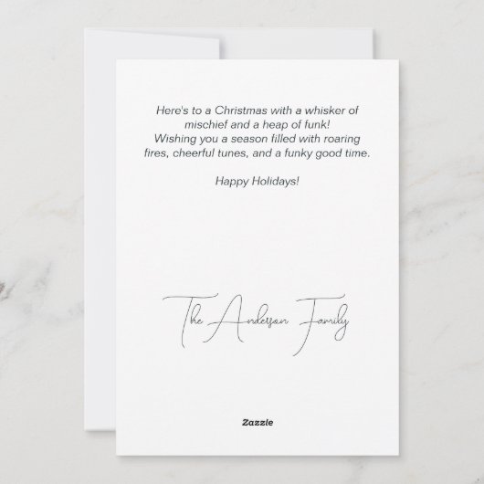 Funky Cat am Feuer Frohe Weihnachten (Rückseite)