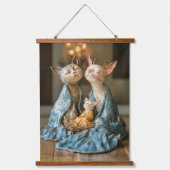 Funky Cat Nativity Wandteppich Mit Holzrahmen (Vorderseite)