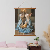 Funky Cat Weihnachtskrippe Wandteppich Mit Holzrahmen (Schlafzimmer)