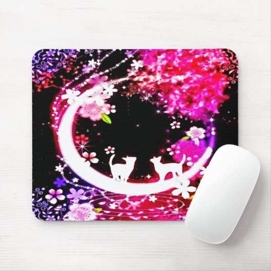 Funky Cats in Moon Garden Mousepad (Mit Mouse)