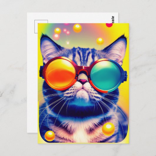 Funky Cats psychedelisches DMT-Abenteuer Postkarte (Vorne/Hinten)