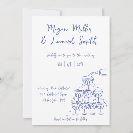 Funky Champagnerturm Save the Date Hochzeit Einladung (Vorderseite)