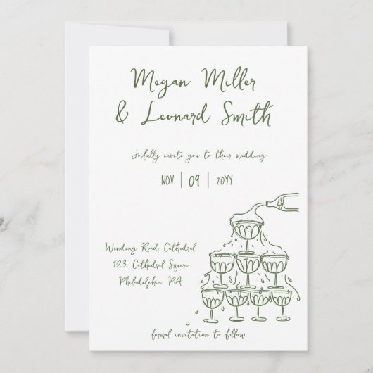 Funky Champagnerturm Save the Date Hochzeit Einladung (Vorderseite)