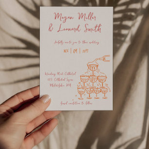 Funky Champagnerturm Save the Date Hochzeit Einladung