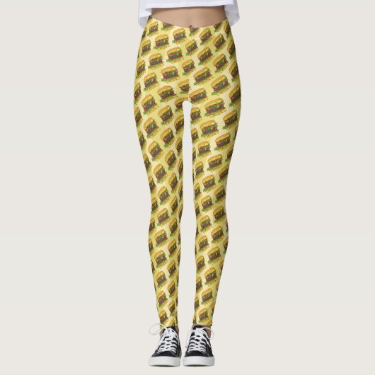 Funky Cheeseburger Strickschnelles Burger Print Leggings (Vorderseite)