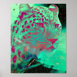 Funky Cheetah Psychedelic Mint Hot Pink Art Poster