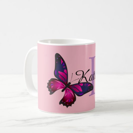 Funky Chic Butterfly Monogram Coffee Tasse (Vorderseite Links)