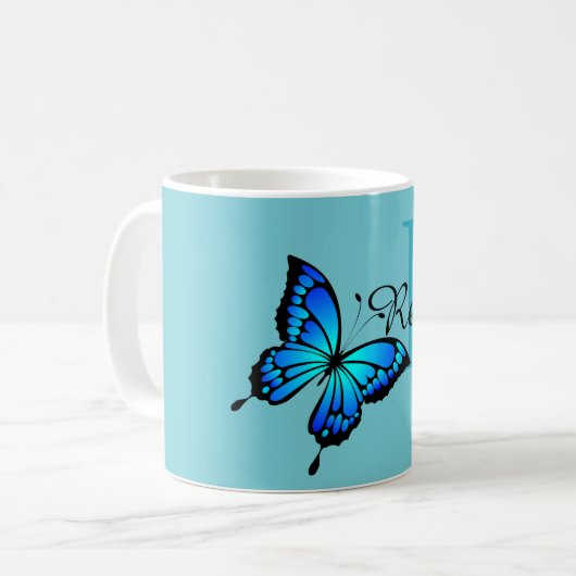 Funky Chic Butterfly Monogram Coffee Tasse (Vorderseite Links)