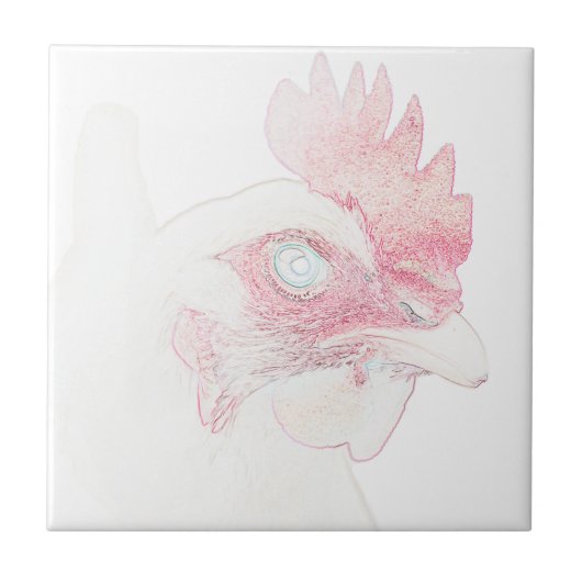 Funky Chicken Hen Rooster Head Sketch Fliese (Vorderseite)
