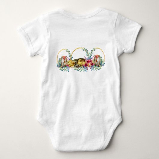 Funky Chicks Ostersonnige Blumenmonogramm Custom Baby Strampler (Rückseite)