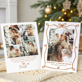 Funky Christmas Boho Beige Bow Ribbon 5 Photo Feiertagskarte