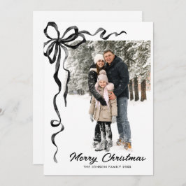 Funky Christmas Boho Black Bow Ribbon 2 Photo Feiertagskarte