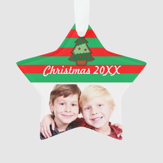 Funky Christmas Tree and Stripes Custom Foto Ornament (Vorderseite)