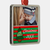 Funky Christmas Tree and Stripes Custom Foto Ornament Aus Metall (Rechts)