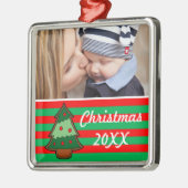 Funky Christmas Tree and Stripes Custom Foto Ornament Aus Metall (Links)