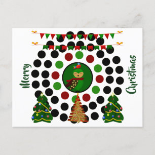 Funky Christmas Tree Owl Polka Dots Feiertagspostkarte