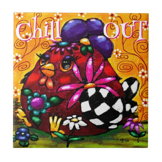 Funky Chunky Floral Chicken Personalisiert Fliese (Vorderseite)