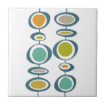 Funky Circles Mid Century Modern Colorful Retro Fliese<br><div class="desc">Diese fabelhafte,  moderne,  dekorative Kachel mit zwei Sets funky abstrakter Hängekreise in den Farben Türkis Blau,  Orange,  Bräune,  Avocado Grün,  Gold und Blau. Dies wird eine farbenfrohe Ergänzung zu Ihrer Wohngestaltung!</div>