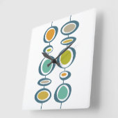 Funky Circles Mid Century Modern Colorful Retro Quadratische Wanduhr (Winkel)