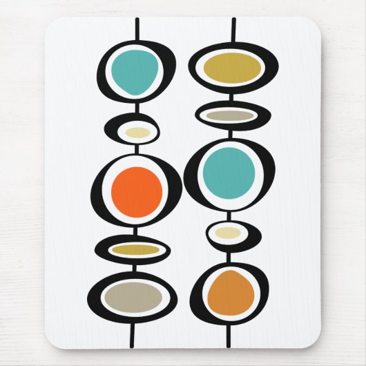 Funky Circles Turquoise Orange Black Mid Century Mousepad (Vorne)