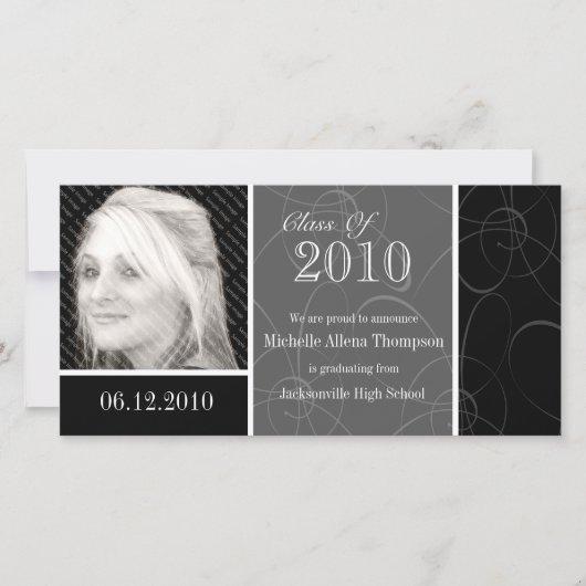 Funky Classic Black Wirbel Abschluss Fotokarte Ankündigung (Vorderseite)