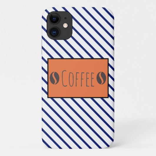Funky Coffee Beans Blue White Stripes Case-Mate iPhone Hülle (Rückseite)