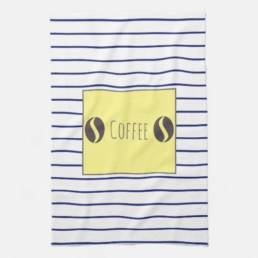 Funky Coffee Beans Blue White Stripes Geschirrtuch (Vertikal)