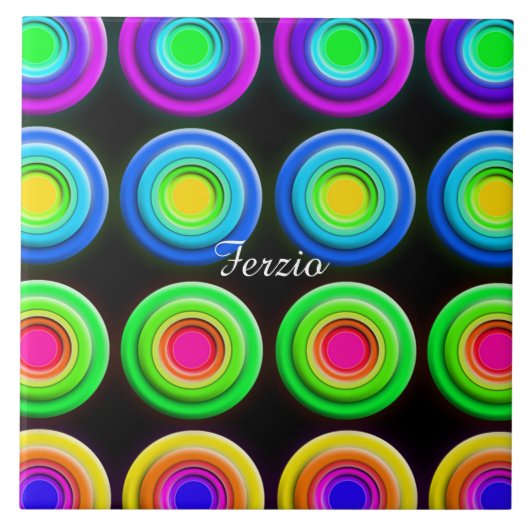 Funky Colorful 3D Circles Fliese (Vorderseite)