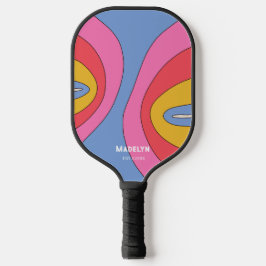Funky Colorful 70s Vintage  Script Minimalist Name Pickleball Schläger