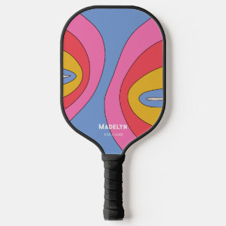 Funky Colorful 70s Vintage Script Minimalist Name Pickleball Schläger