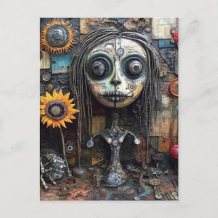 Funky Colorful Assemblage Mixed Media Collage Postkarte