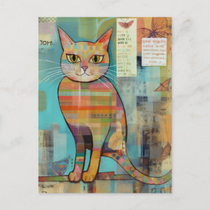 Funky Colorful Cat Collage Postkarte