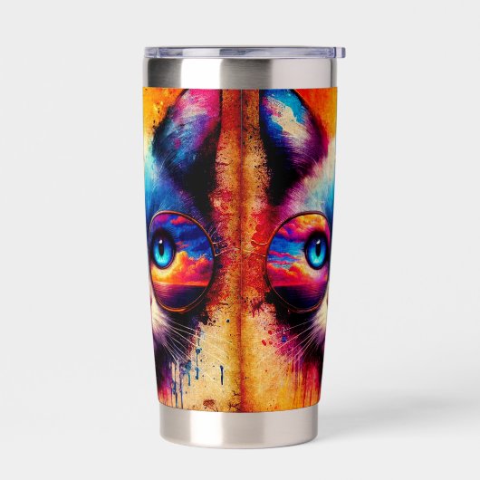 Funky Colorful Cat Illustration Thermobecher (Links)