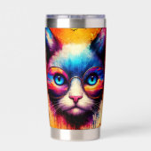 Funky Colorful Cat Illustration  Thermobecher (Rückseite)