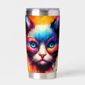 Funky Colorful Cat Illustration  Thermobecher (Vorderseite)
