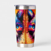 Funky Colorful Cat Illustration Thermobecher (Rechts)