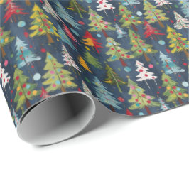 Funky Colorful Christmas Trees Geschenkpapier