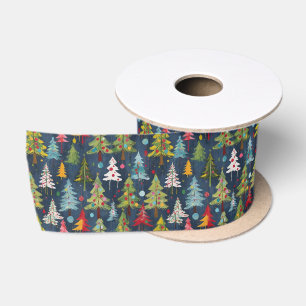Funky Colorful Christmas Trees Satinband