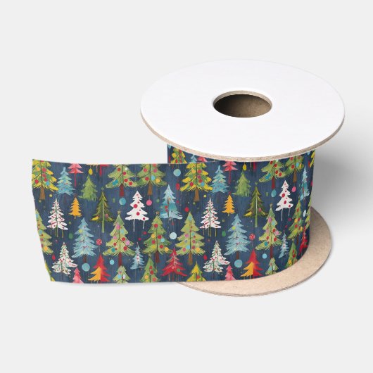 Funky Colorful Christmas Trees Satinband (Spule)