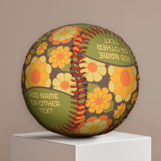 Funky Colorful Earthy Floral Pattern - Monogram Baseball